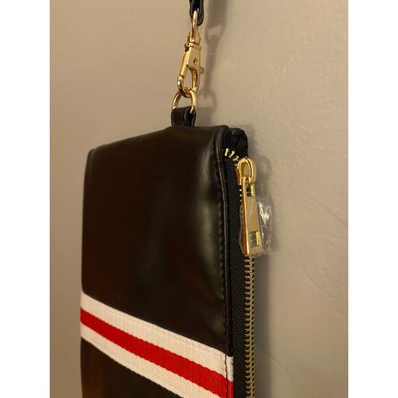 Wristlet Clutch Black Faux Leather Moto Stripe Funky Monkey Wallet Purse - Picture 3 of 4